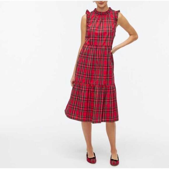 J. Crew Dresses & Skirts - J. Crew Tartan Plaid Tiered Sleeveless Dress Size 20 Red Multicolor